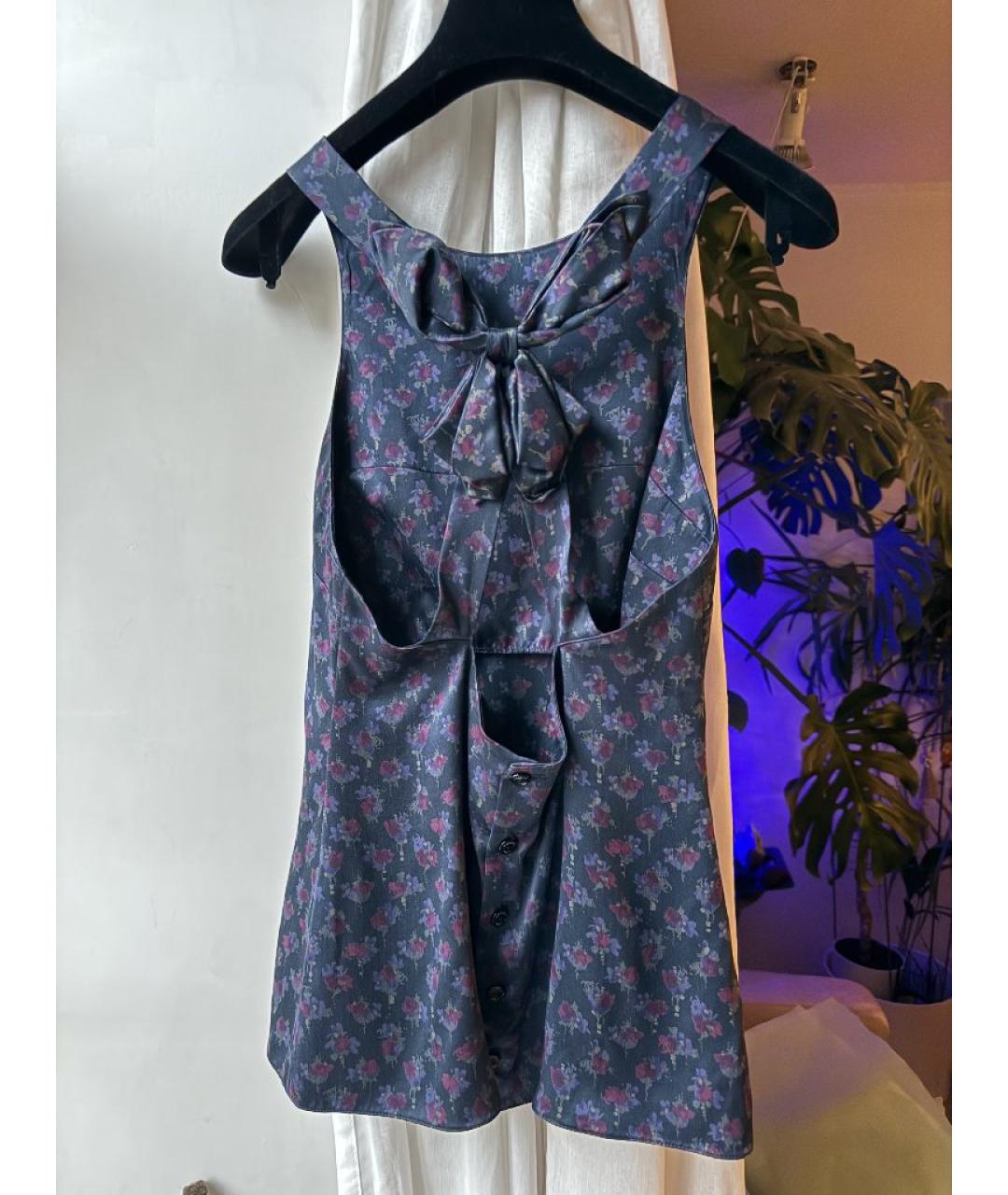 CHANEL Темно-синяя шелковая блузы, фото 2