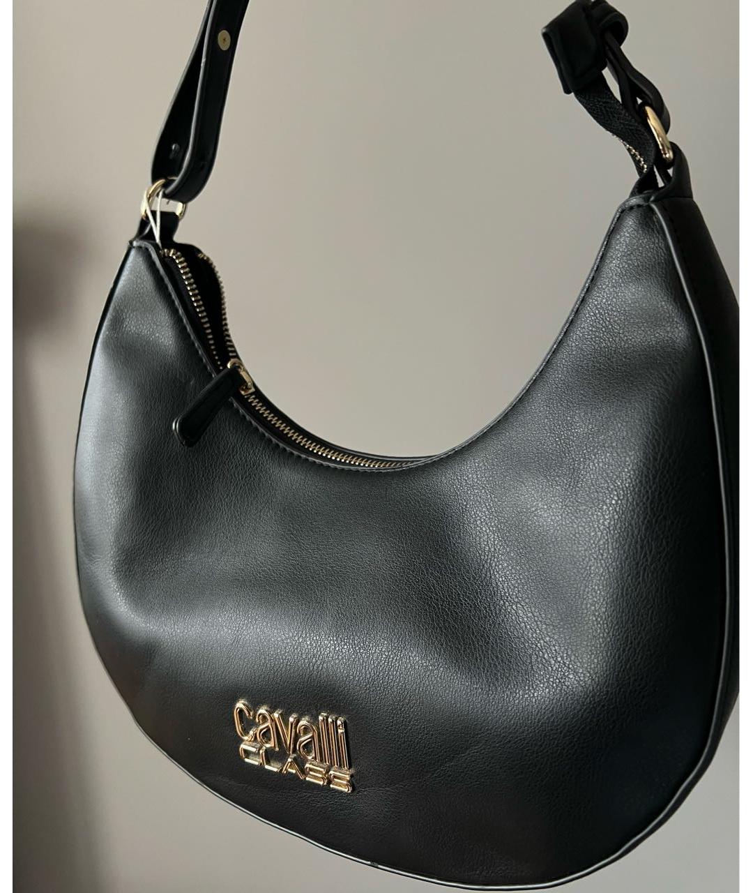 CAVALLI CLASS Черная кожаная сумка с короткими ручками, фото 2