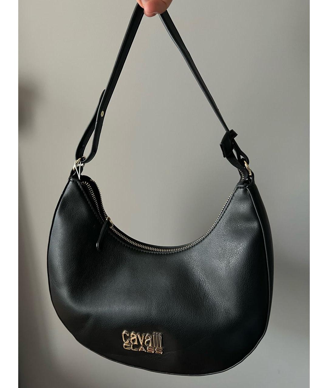 CAVALLI CLASS Черная кожаная сумка с короткими ручками, фото 7