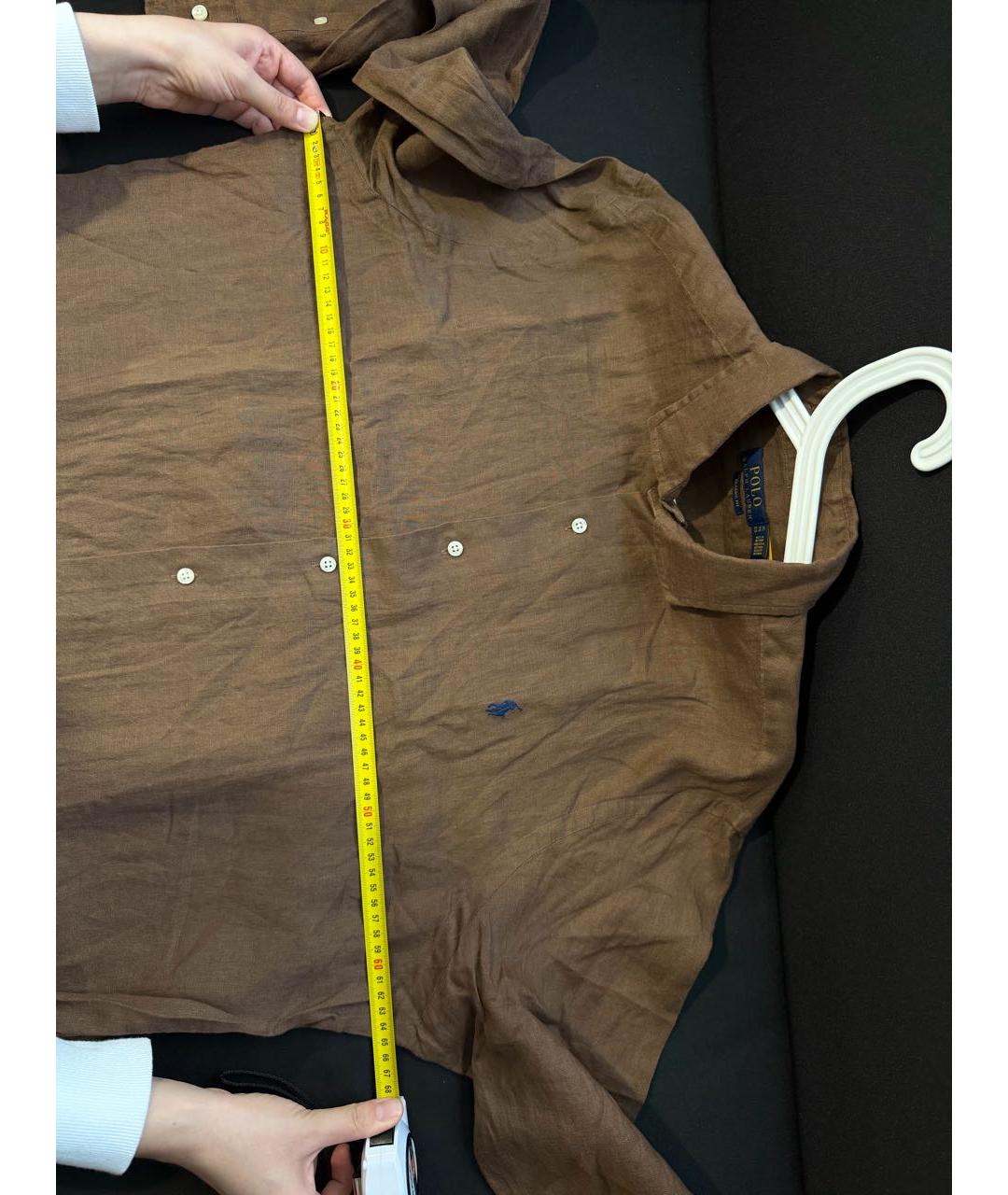 POLO RALPH LAUREN Коричневая льняная кэжуал рубашка, фото 3