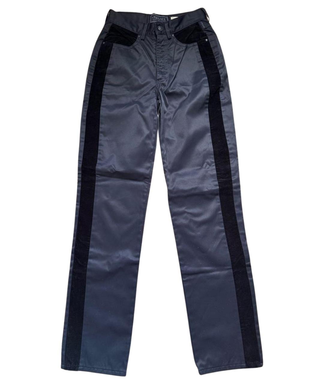 VERSACE Темно-синие синтетические брюки узкие, фото 1