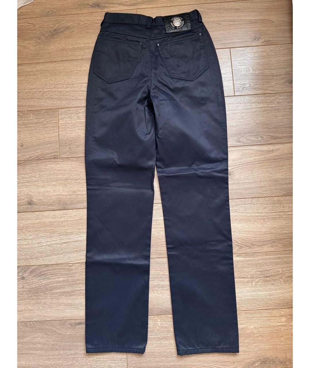 VERSACE Темно-синие синтетические брюки узкие, фото 2