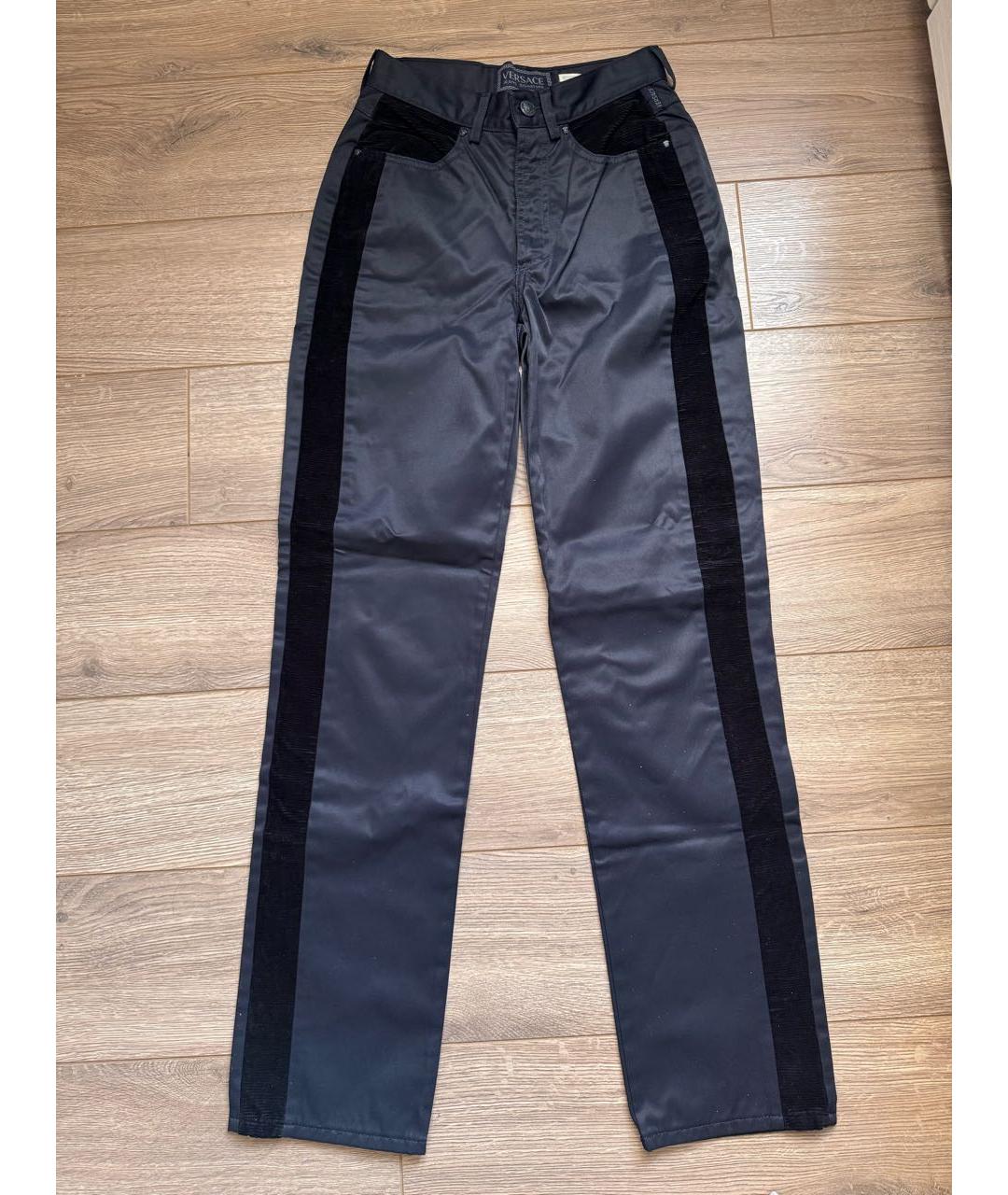 VERSACE Темно-синие синтетические брюки узкие, фото 5