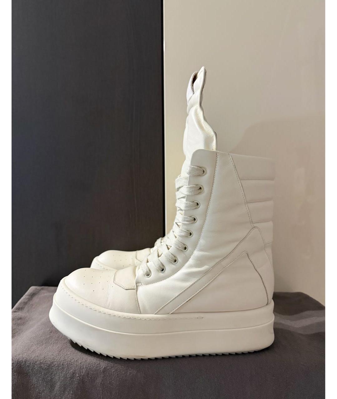 RICK OWENS Белые кожаные высокие кроссовки / кеды, фото 6