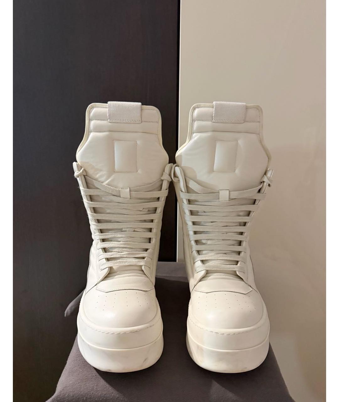 RICK OWENS Белые кожаные высокие кроссовки / кеды, фото 2