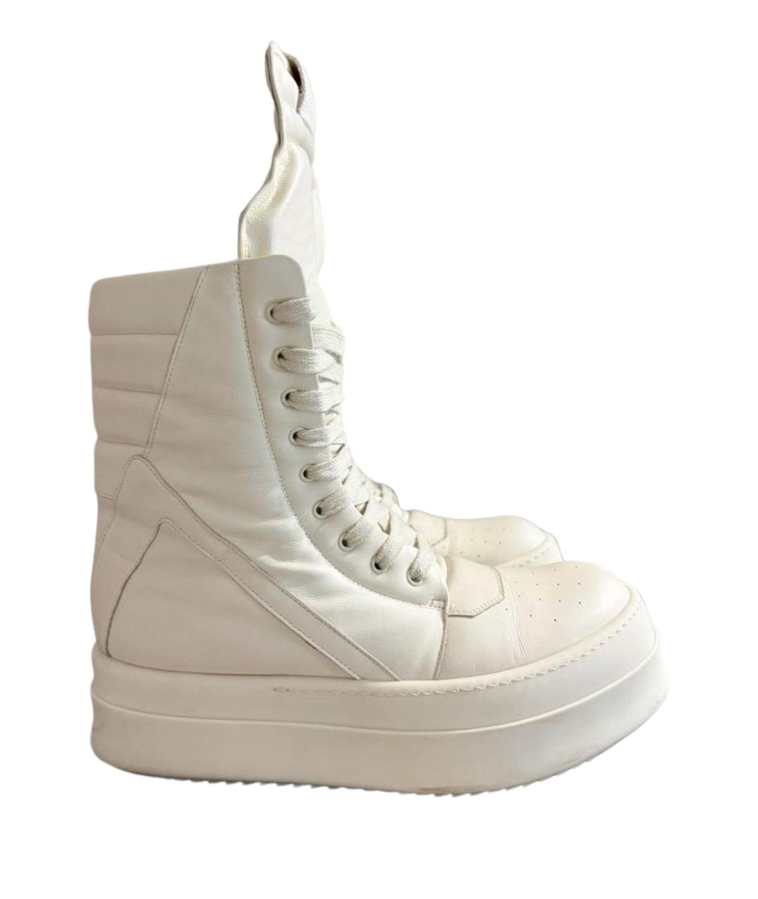RICK OWENS Белые кожаные высокие кроссовки / кеды, фото 1