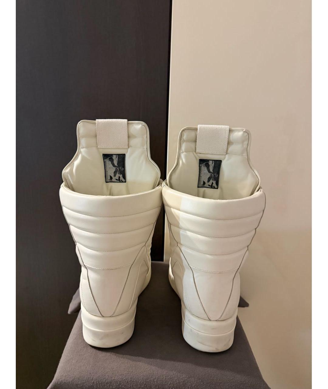 RICK OWENS Белые кожаные высокие кроссовки / кеды, фото 3