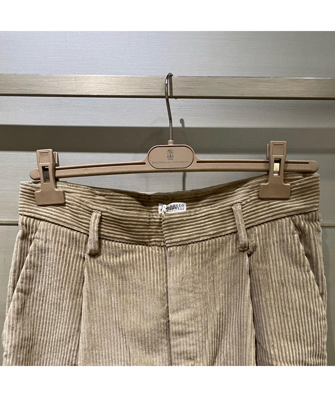 BRUNELLO CUCINELLI Бежевые хлопковые брюки широкие, фото 3