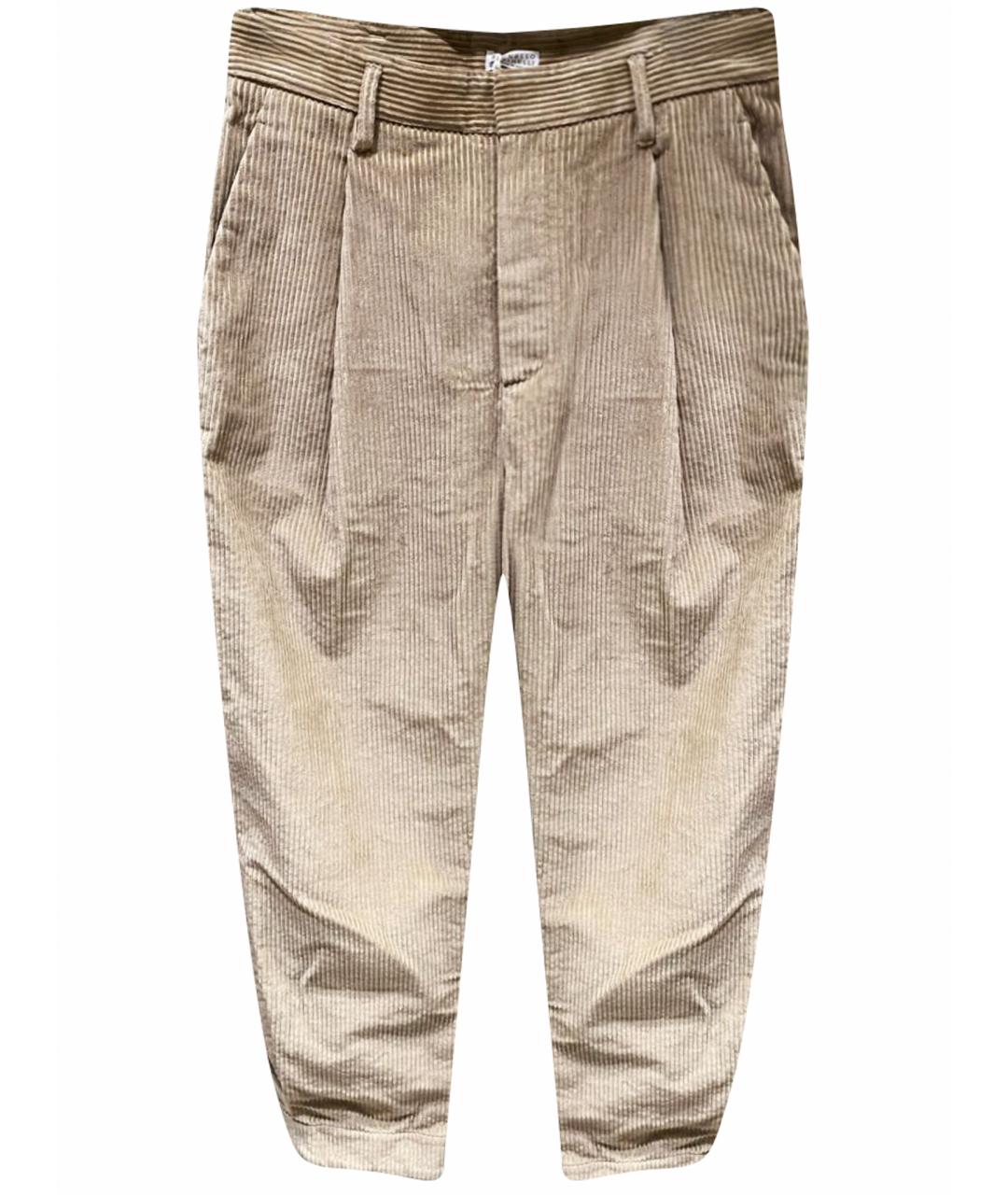 BRUNELLO CUCINELLI Бежевые хлопковые брюки широкие, фото 1