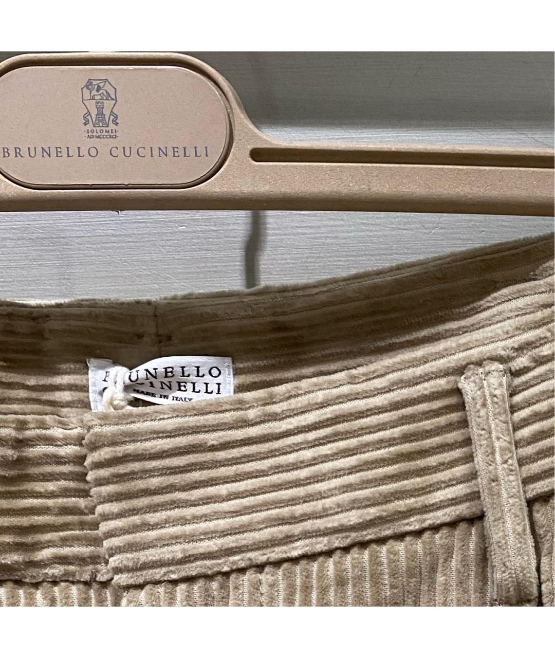 BRUNELLO CUCINELLI Бежевые хлопковые брюки широкие, фото 4