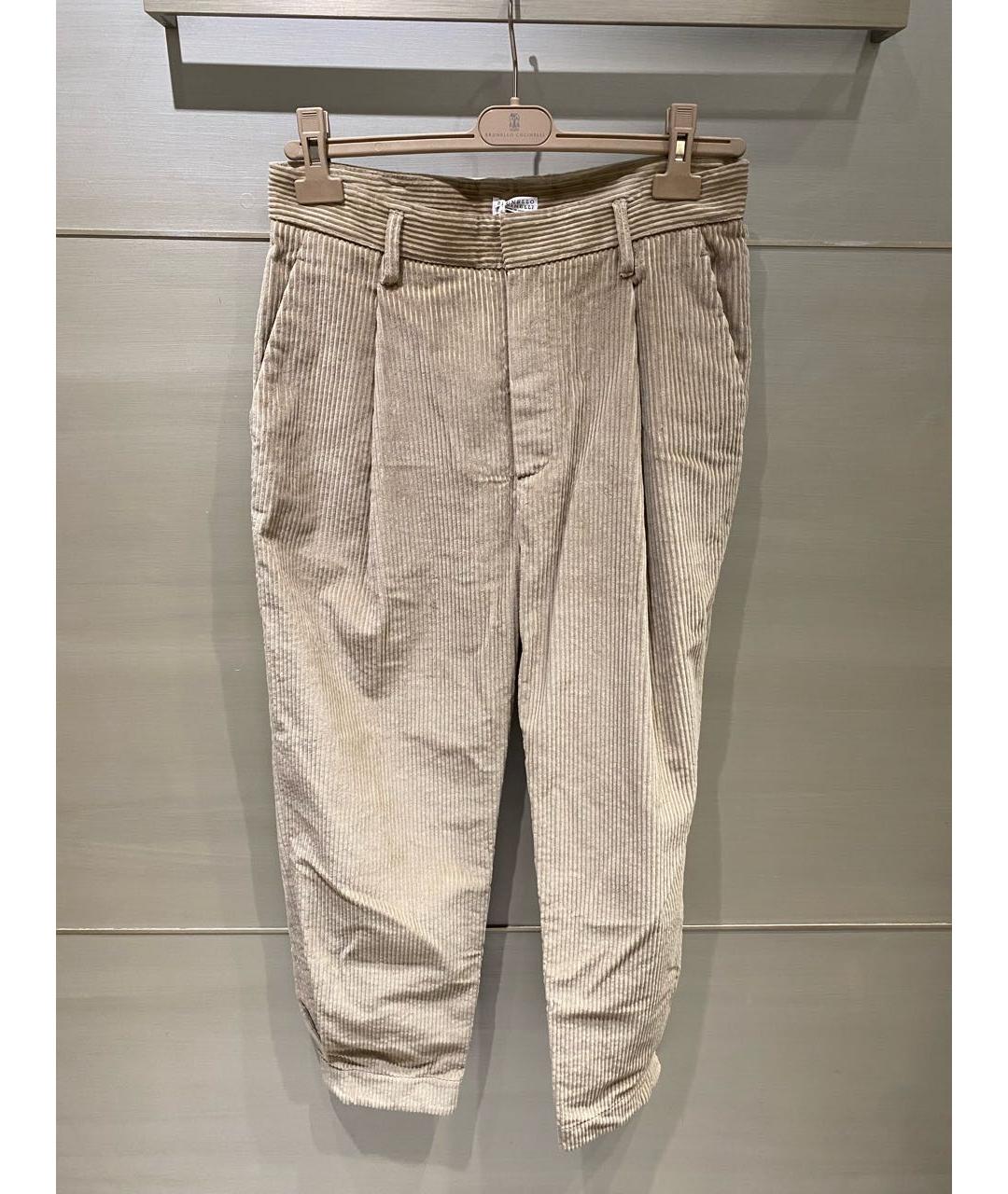 BRUNELLO CUCINELLI Бежевые хлопковые брюки широкие, фото 6