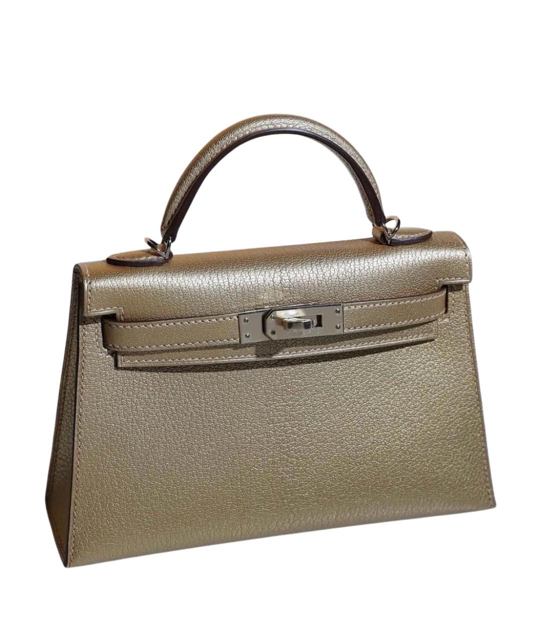 HERMES Золотая кожаная сумка с короткими ручками, фото 1