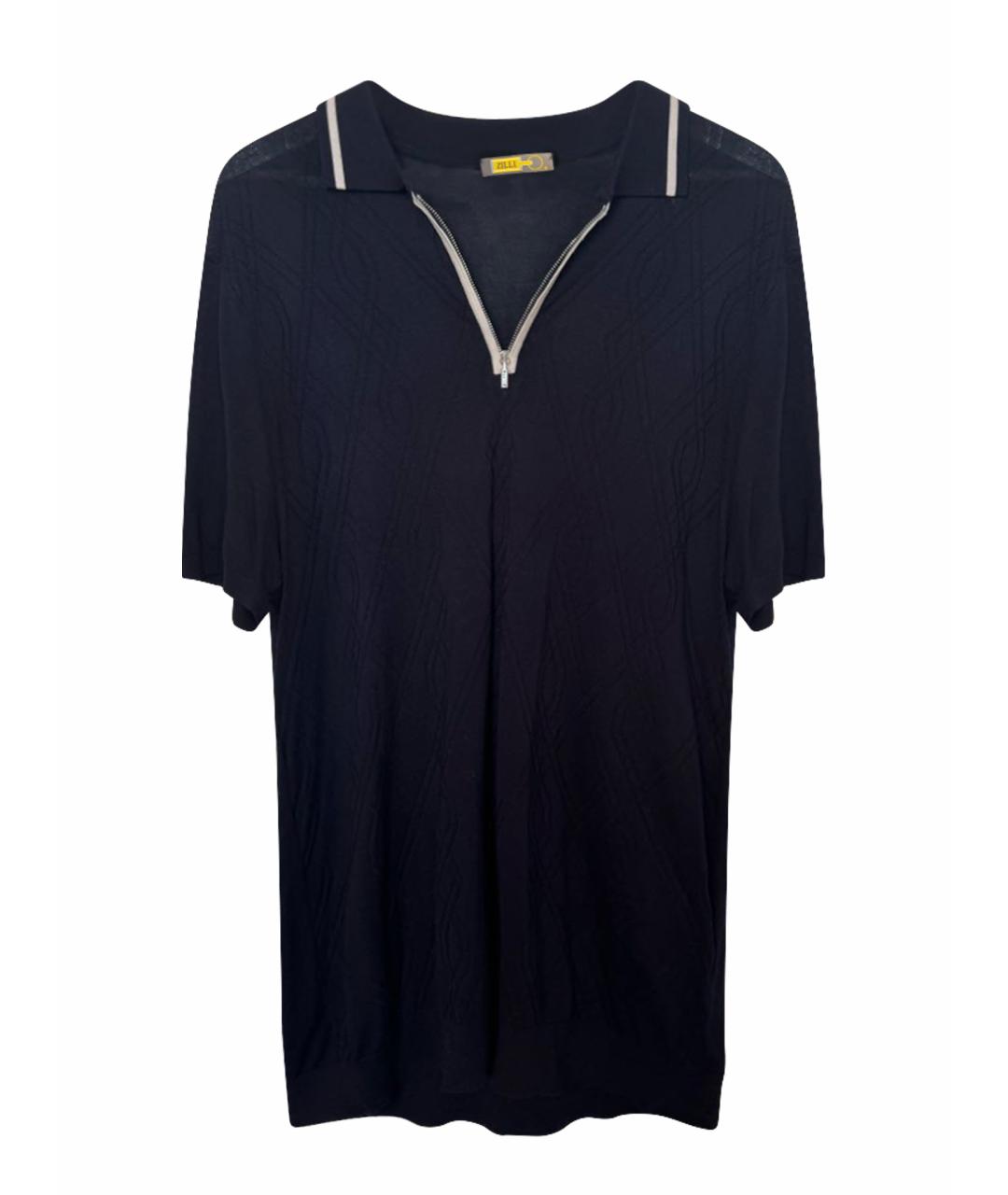 ZILLI Темно-синее хлопковое поло с коротким рукавом, фото 1