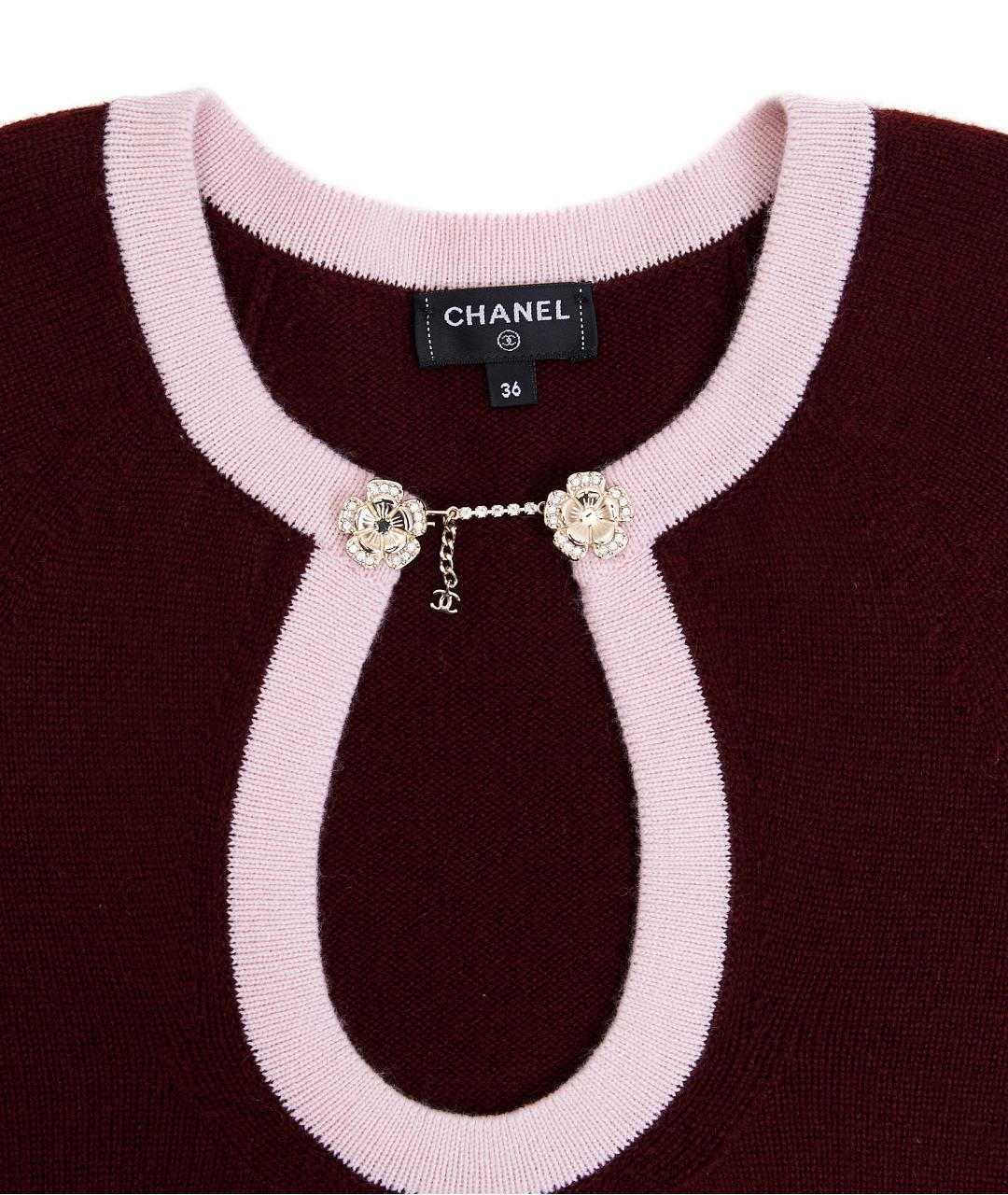 CHANEL Бордовый кашемировый джемпер / свитер, фото 3
