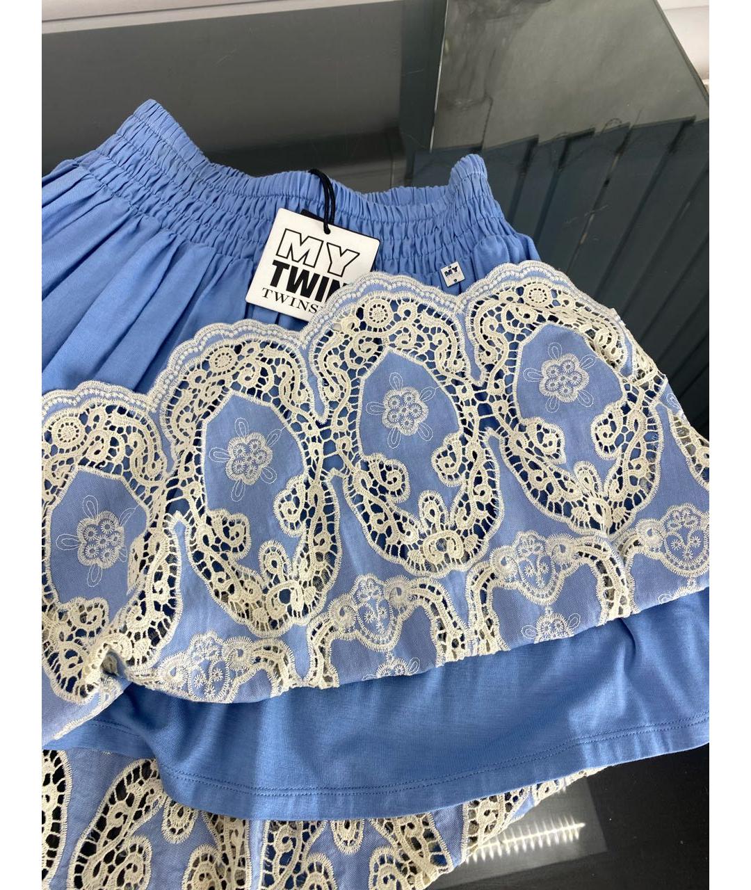 TWIN-SET Голубая хлопковая юбка миди, фото 3