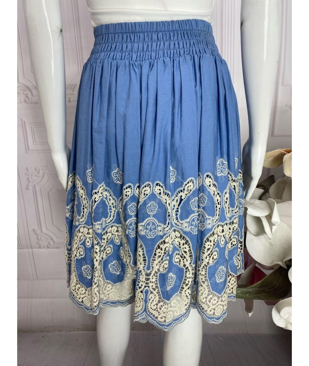 TWIN-SET Голубая хлопковая юбка миди, фото 2