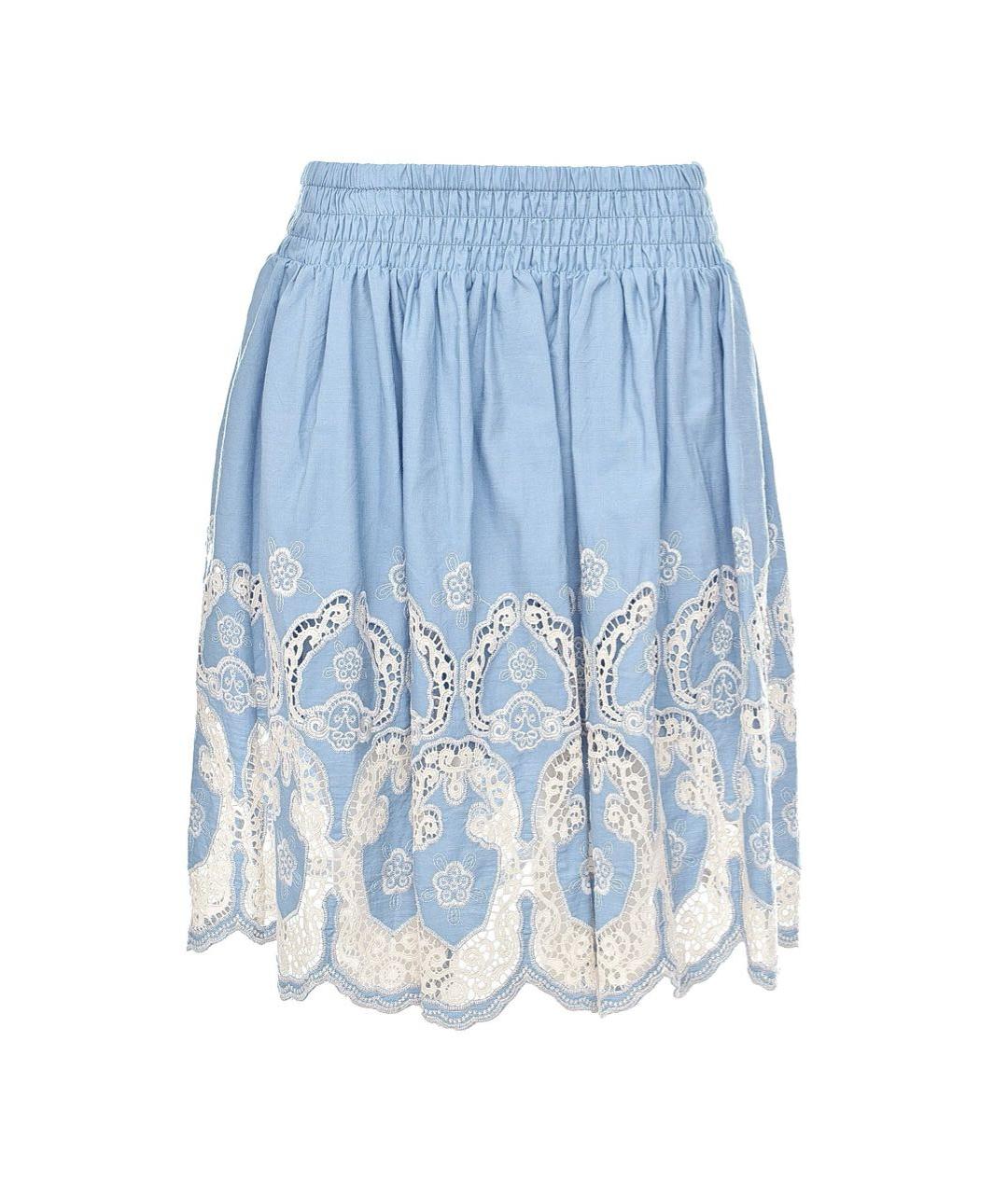 TWIN-SET Голубая хлопковая юбка миди, фото 9