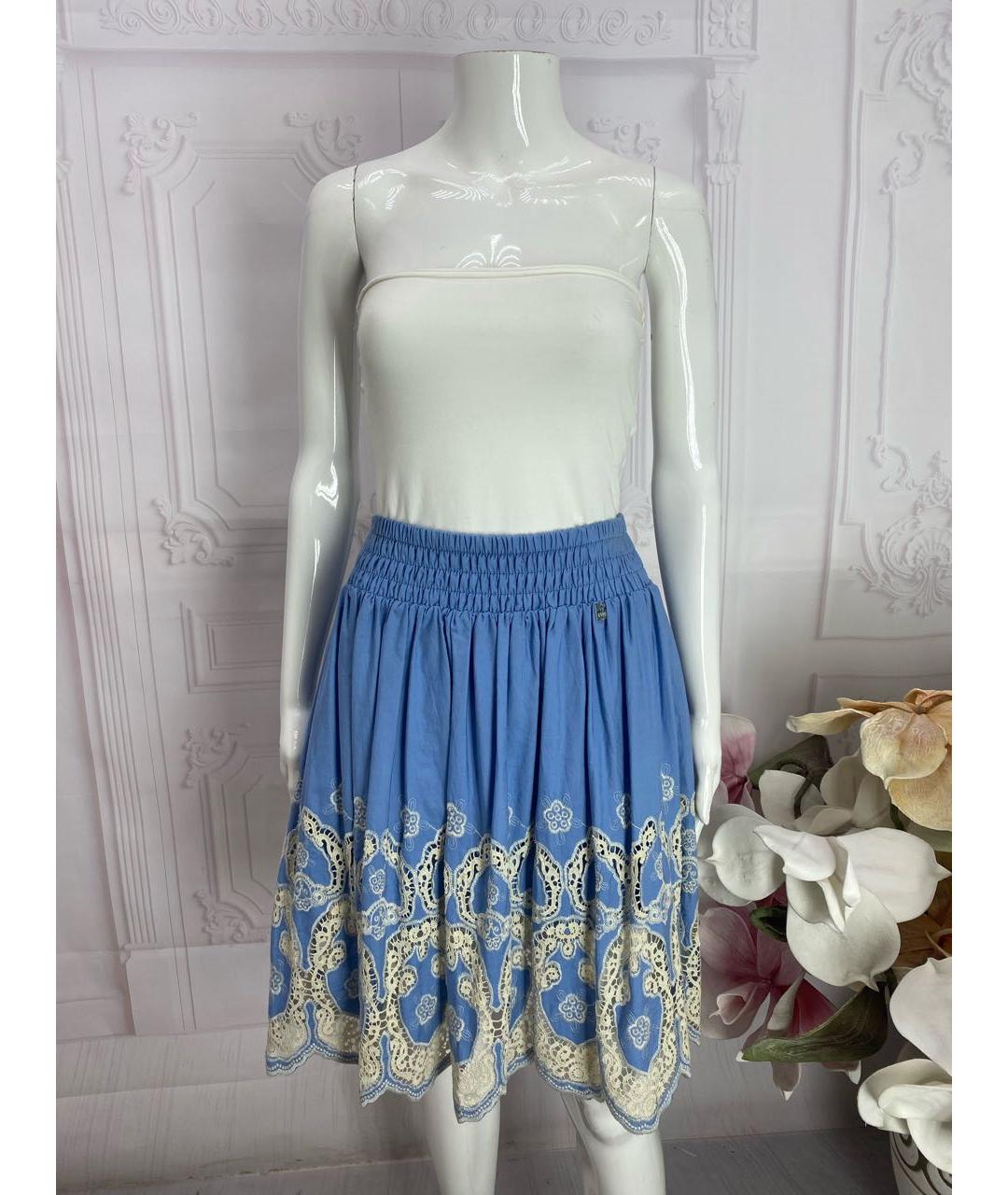 TWIN-SET Голубая хлопковая юбка миди, фото 5