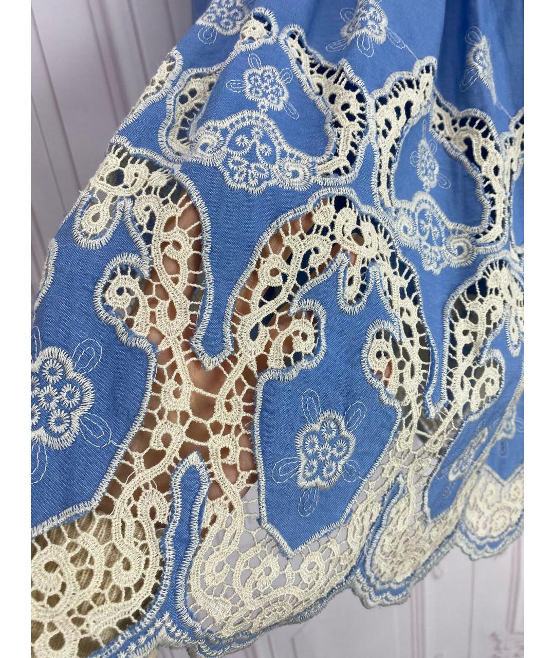 TWIN-SET Голубая хлопковая юбка миди, фото 7