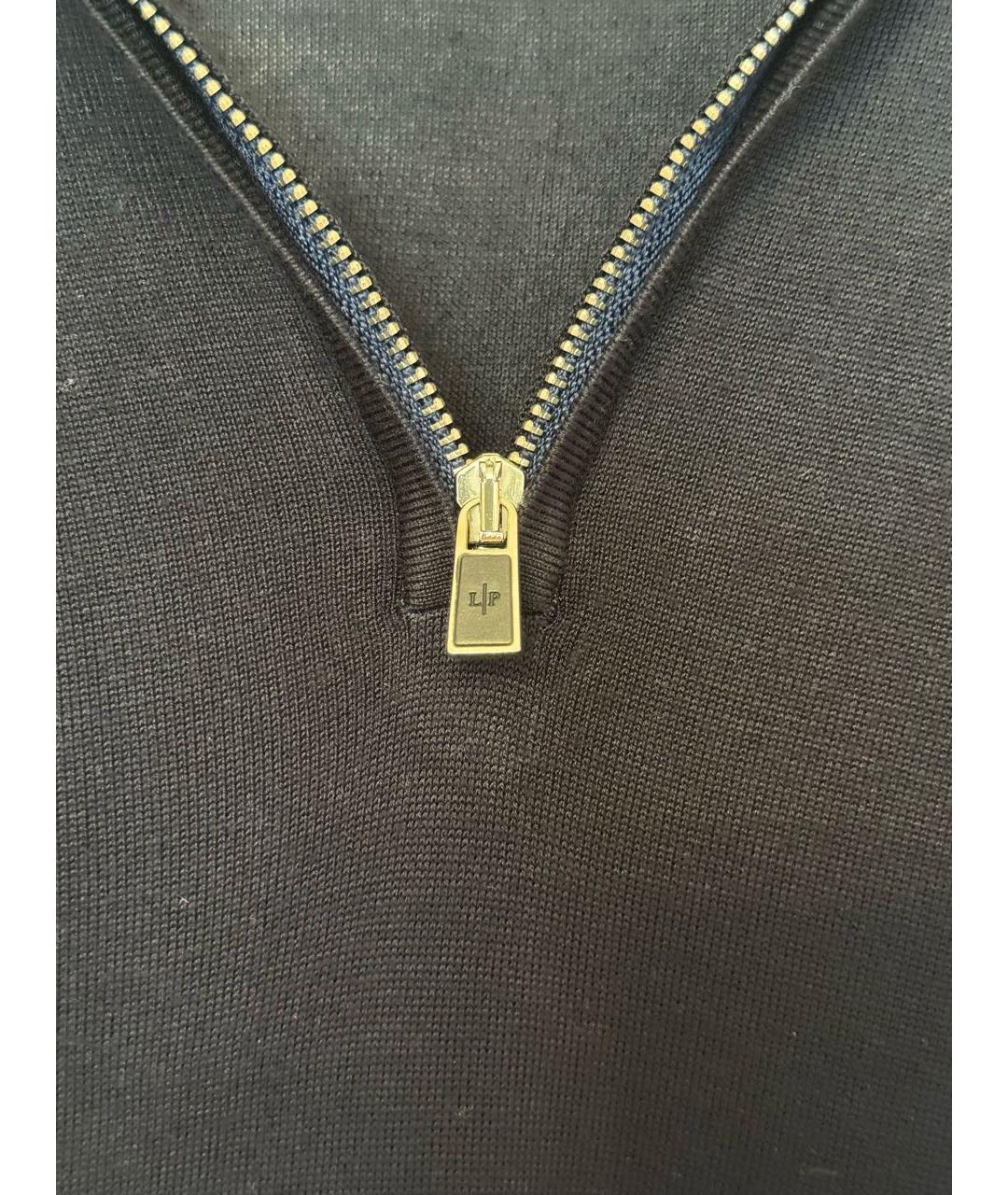 LORO PIANA Темно-синее хлопковое поло с коротким рукавом, фото 2