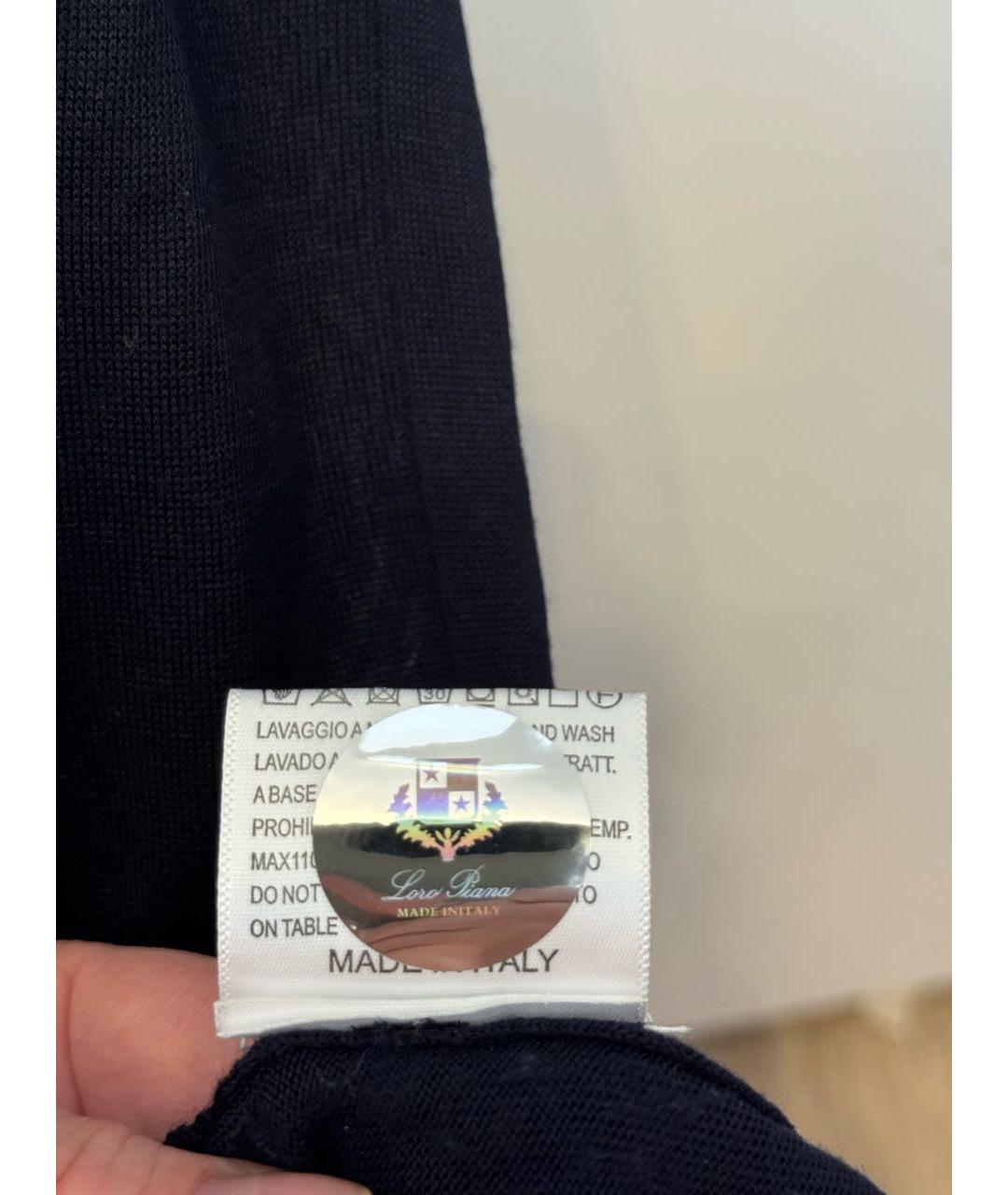 LORO PIANA Темно-синее хлопковое поло с коротким рукавом, фото 6