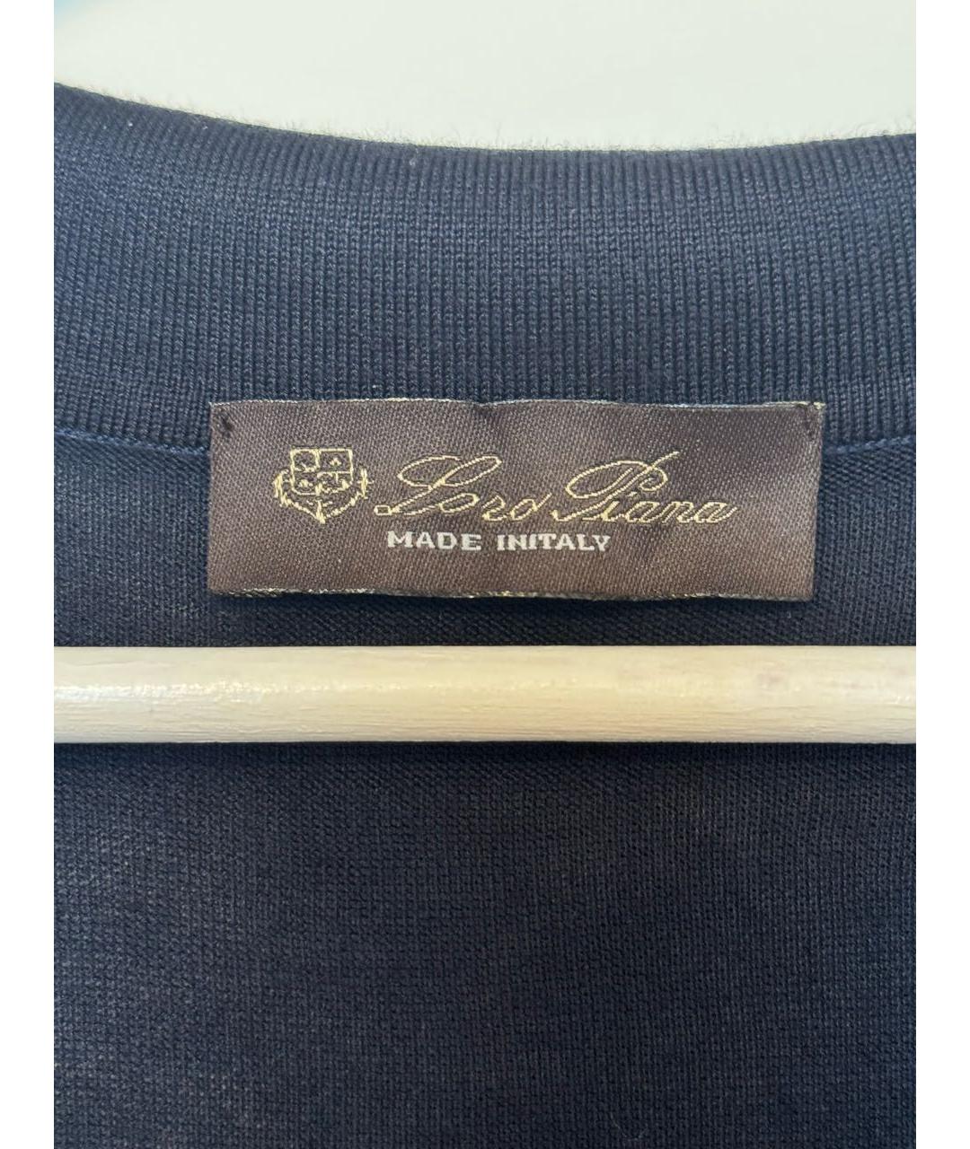 LORO PIANA Темно-синее хлопковое поло с коротким рукавом, фото 3