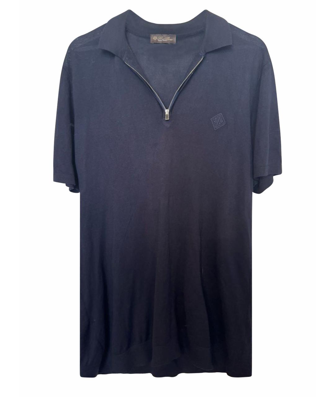 LORO PIANA Темно-синее хлопковое поло с коротким рукавом, фото 1