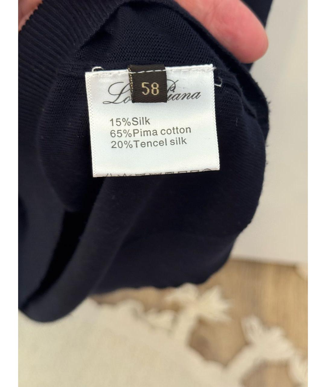 LORO PIANA Темно-синее хлопковое поло с коротким рукавом, фото 5