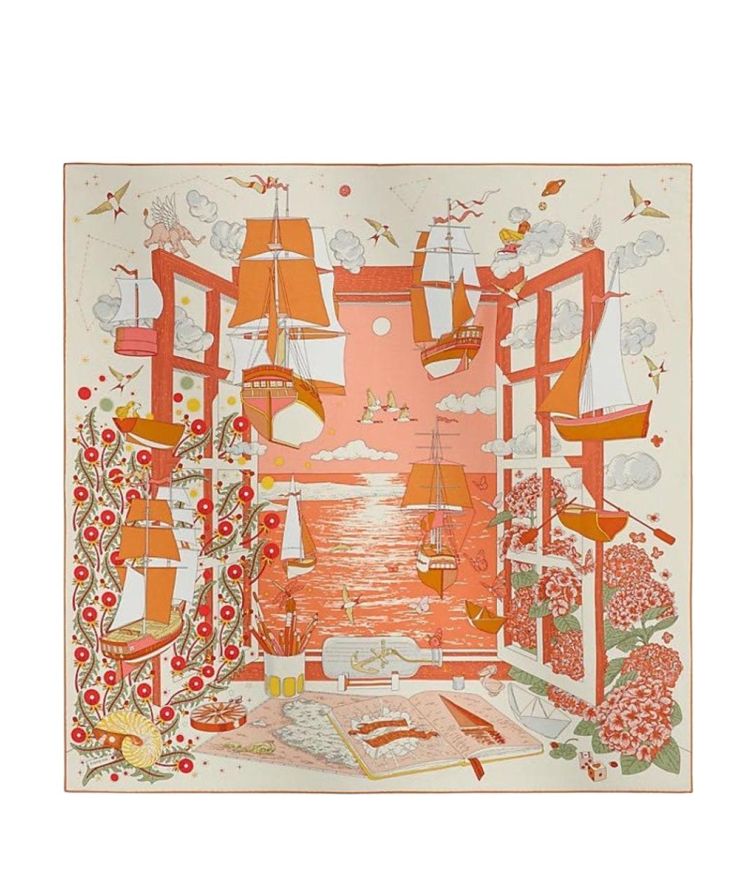 HERMES Оранжевый шелковый платок, фото 1