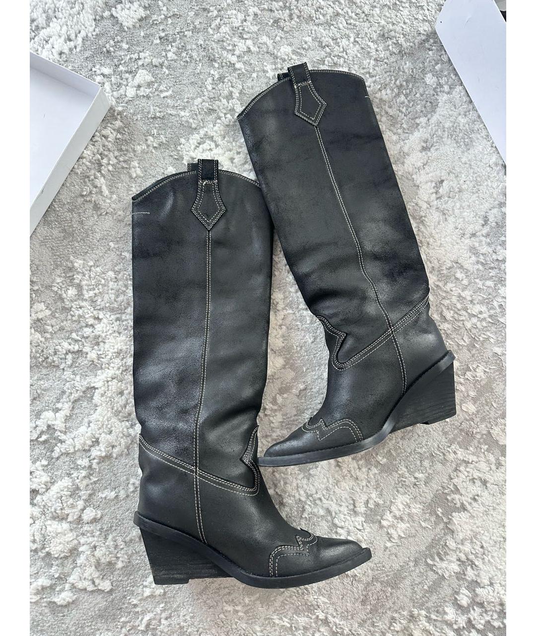 MAISON MARGIELA Антрацитовые кожаные сапоги, фото 5