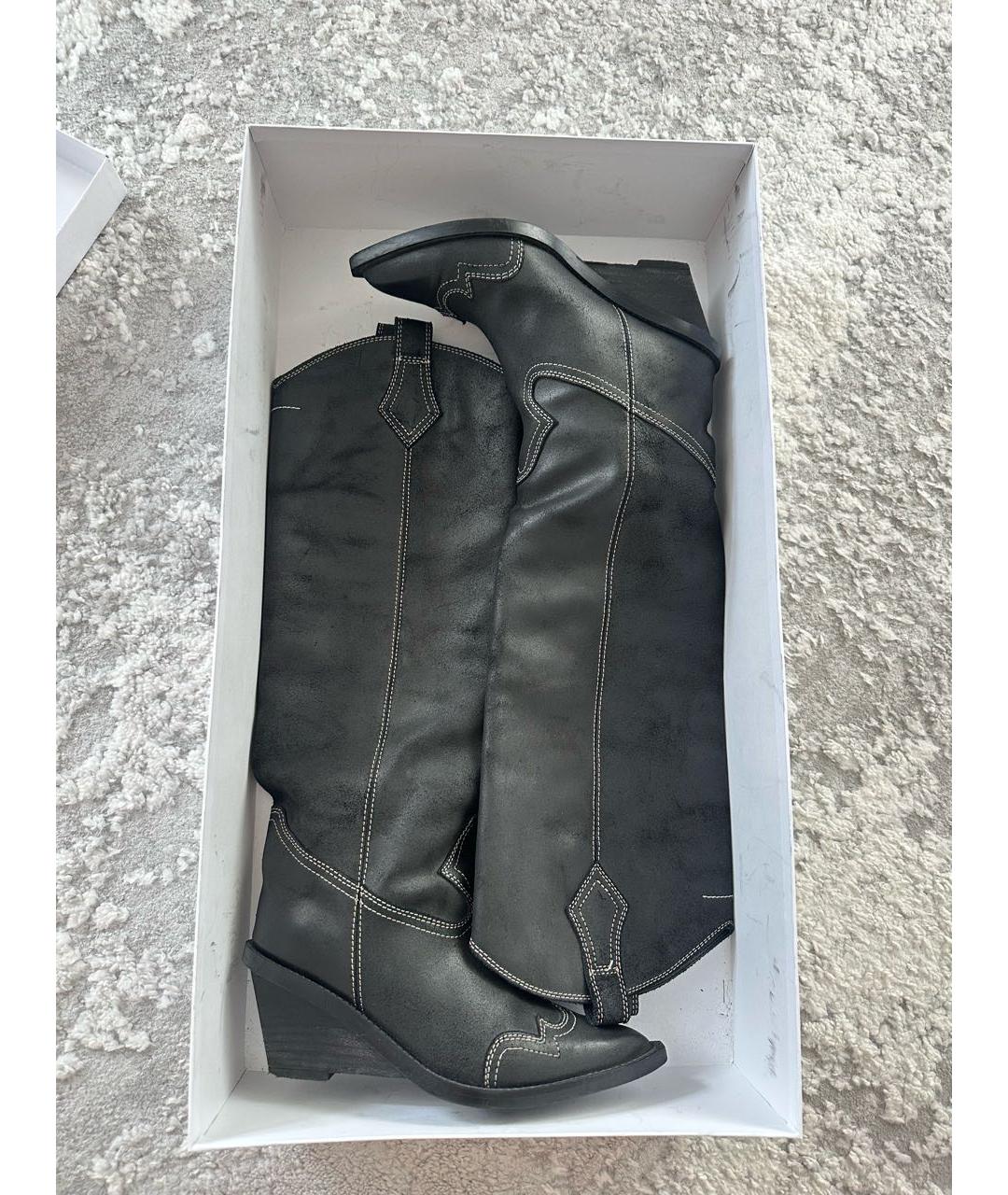 MAISON MARGIELA Антрацитовые кожаные сапоги, фото 4