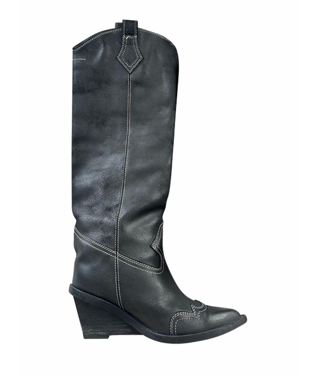 MAISON MARGIELA Антрацитовые кожаные сапоги, фото 1