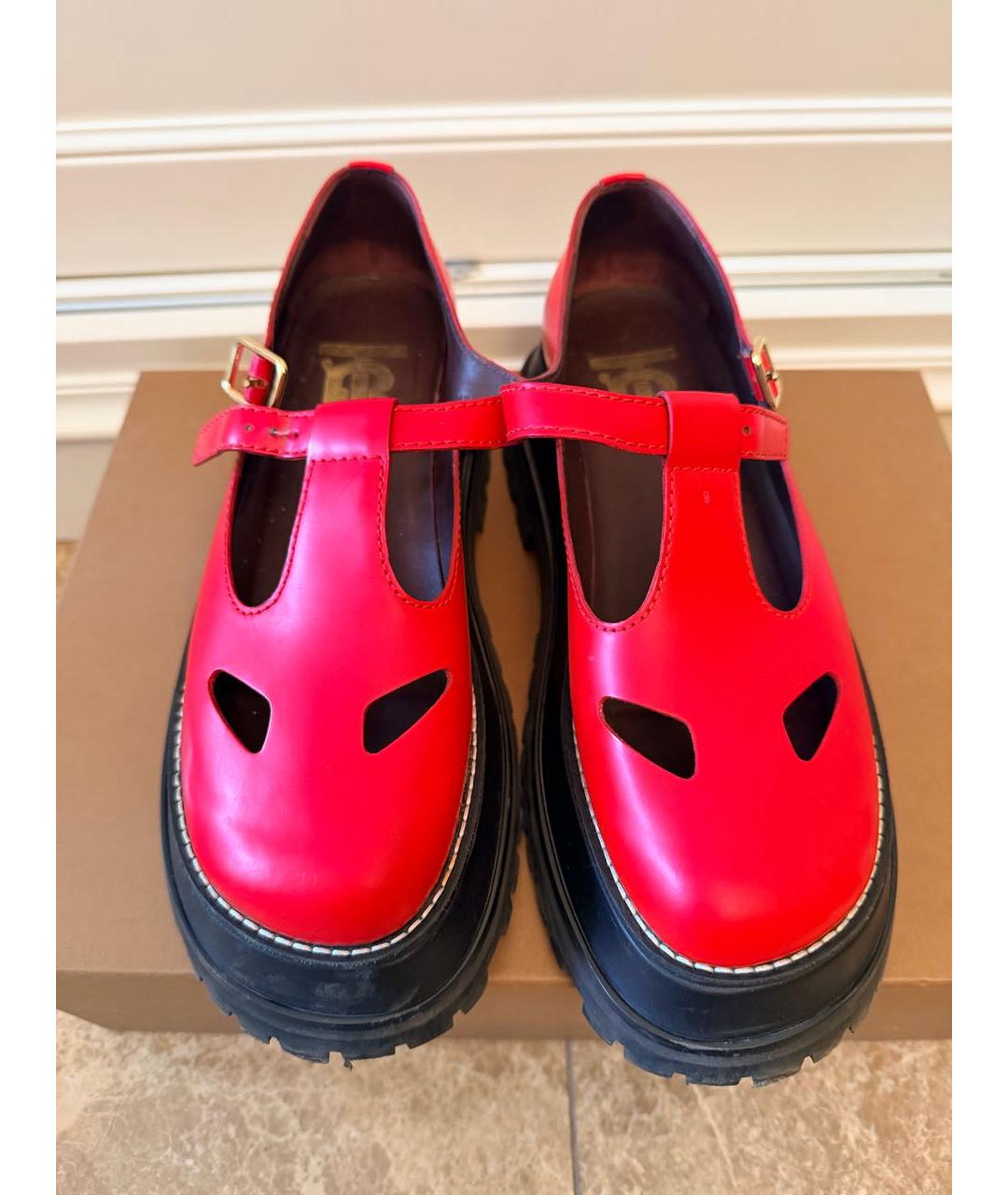 BURBERRY Красные кожаные брогги и оксфорды, фото 2