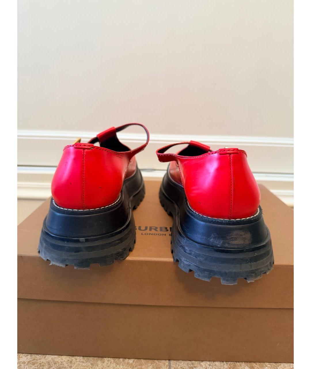BURBERRY Красные кожаные брогги и оксфорды, фото 4
