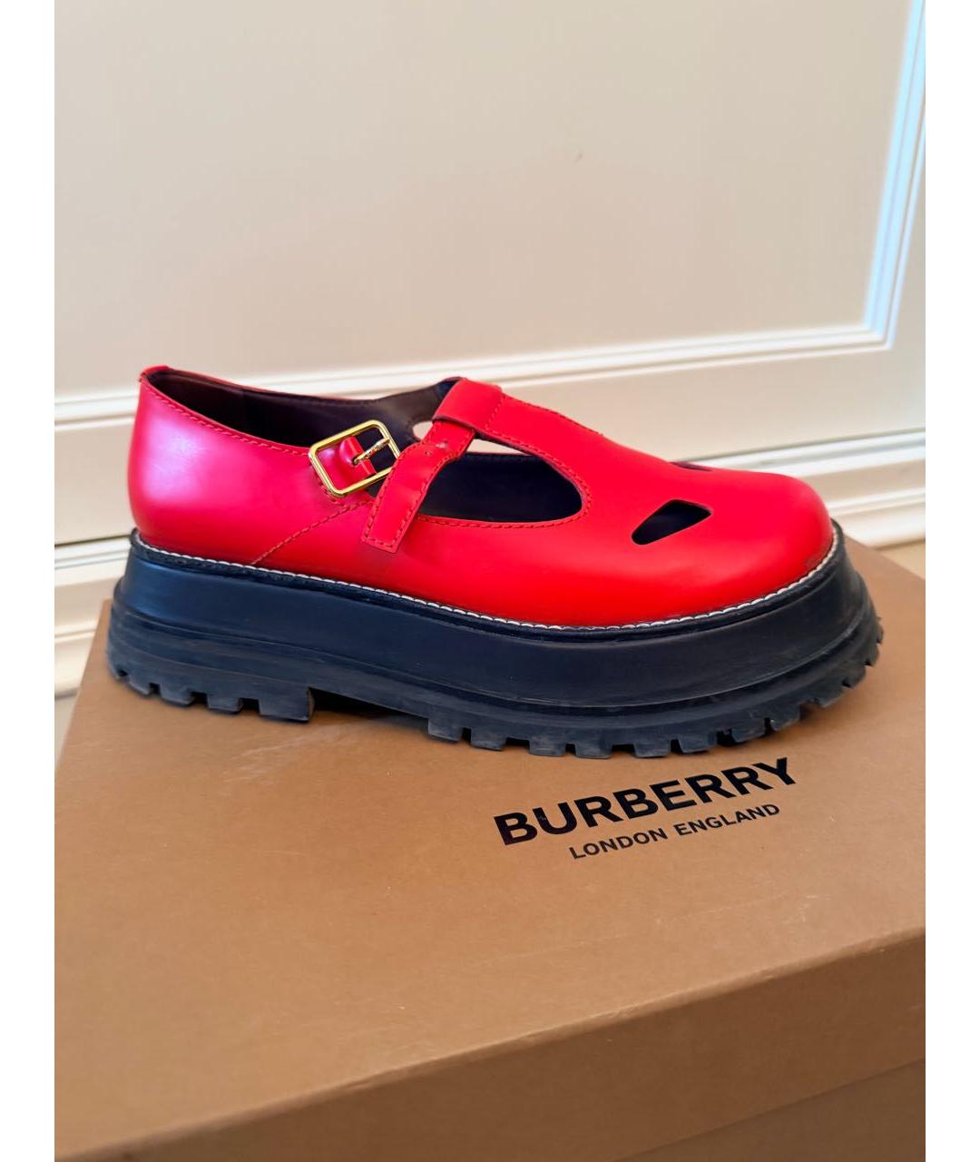 BURBERRY Красные кожаные брогги и оксфорды, фото 6
