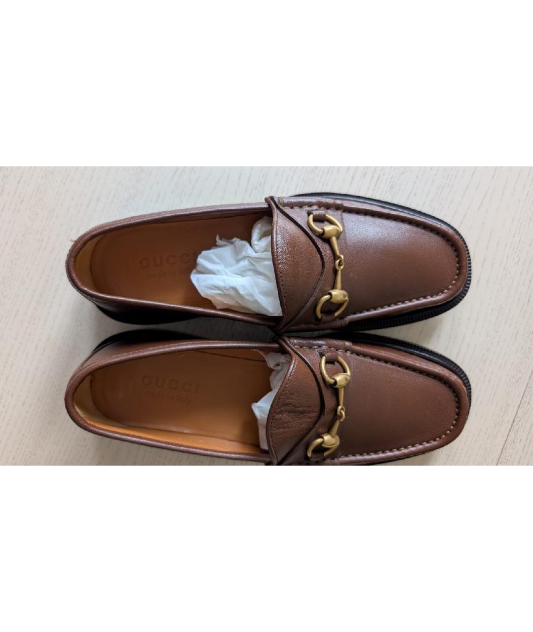 GUCCI Коричневые кожаные лоферы, фото 3