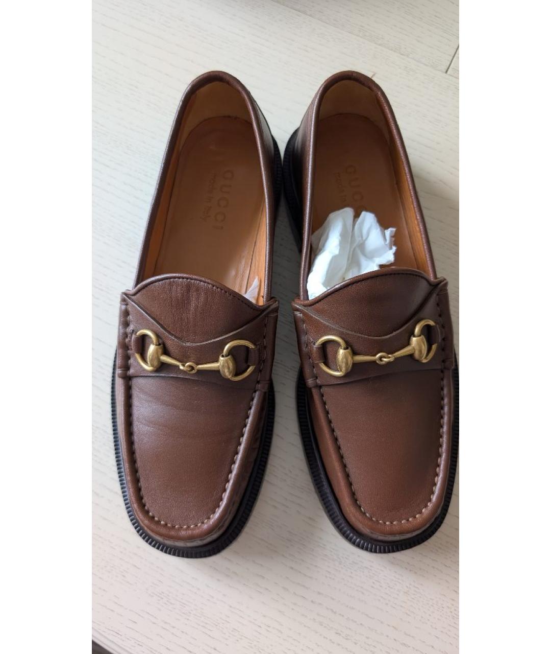 GUCCI Коричневые кожаные лоферы, фото 2