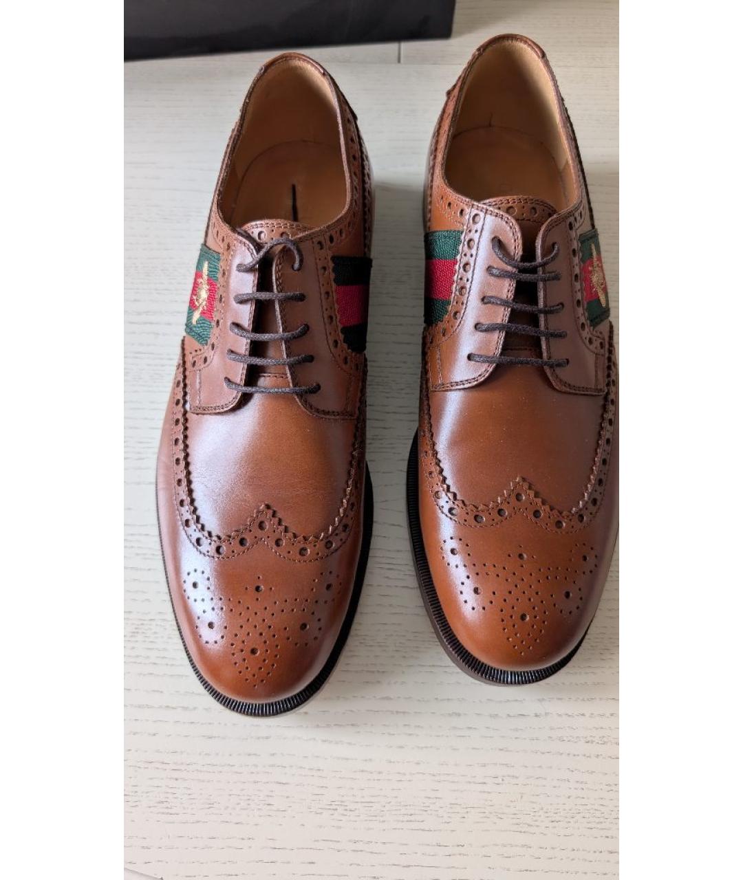 GUCCI Коричневые кожаные туфли, фото 2