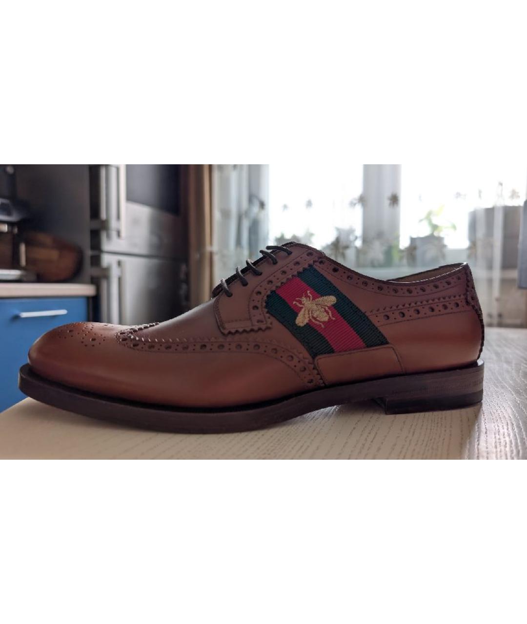 GUCCI Коричневые кожаные туфли, фото 9