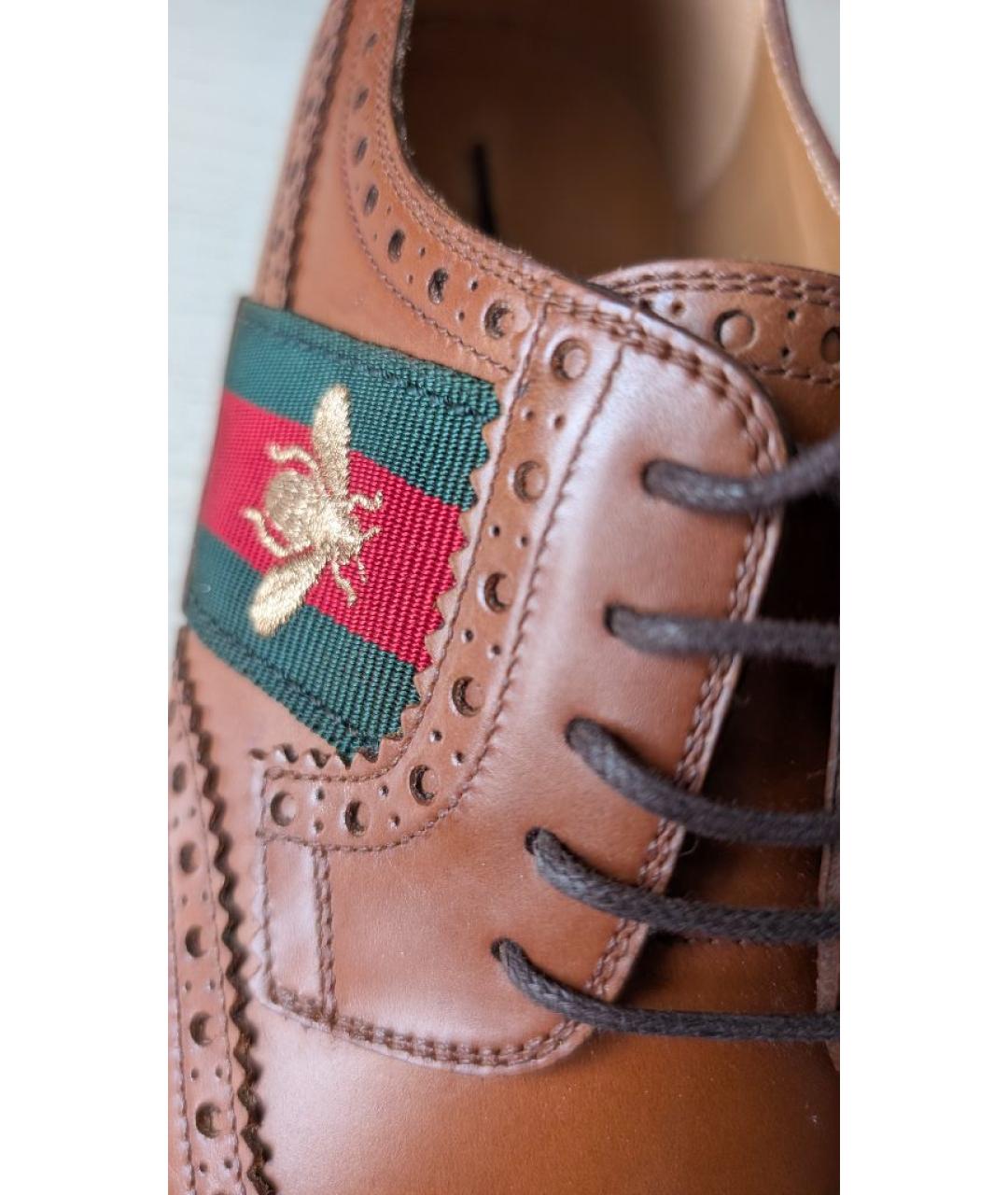 GUCCI Коричневые кожаные туфли, фото 7