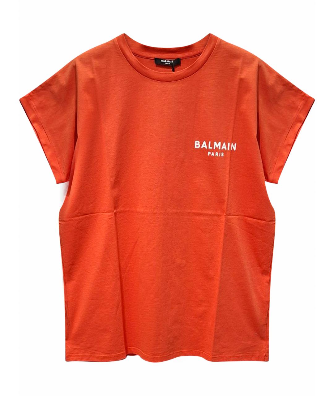 BALMAIN Оранжевая хлопковая майка, фото 1