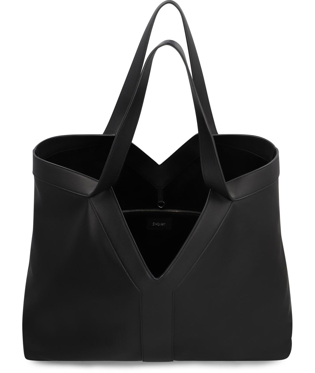 SAINT LAURENT Черная кожаная сумка тоут, фото 5