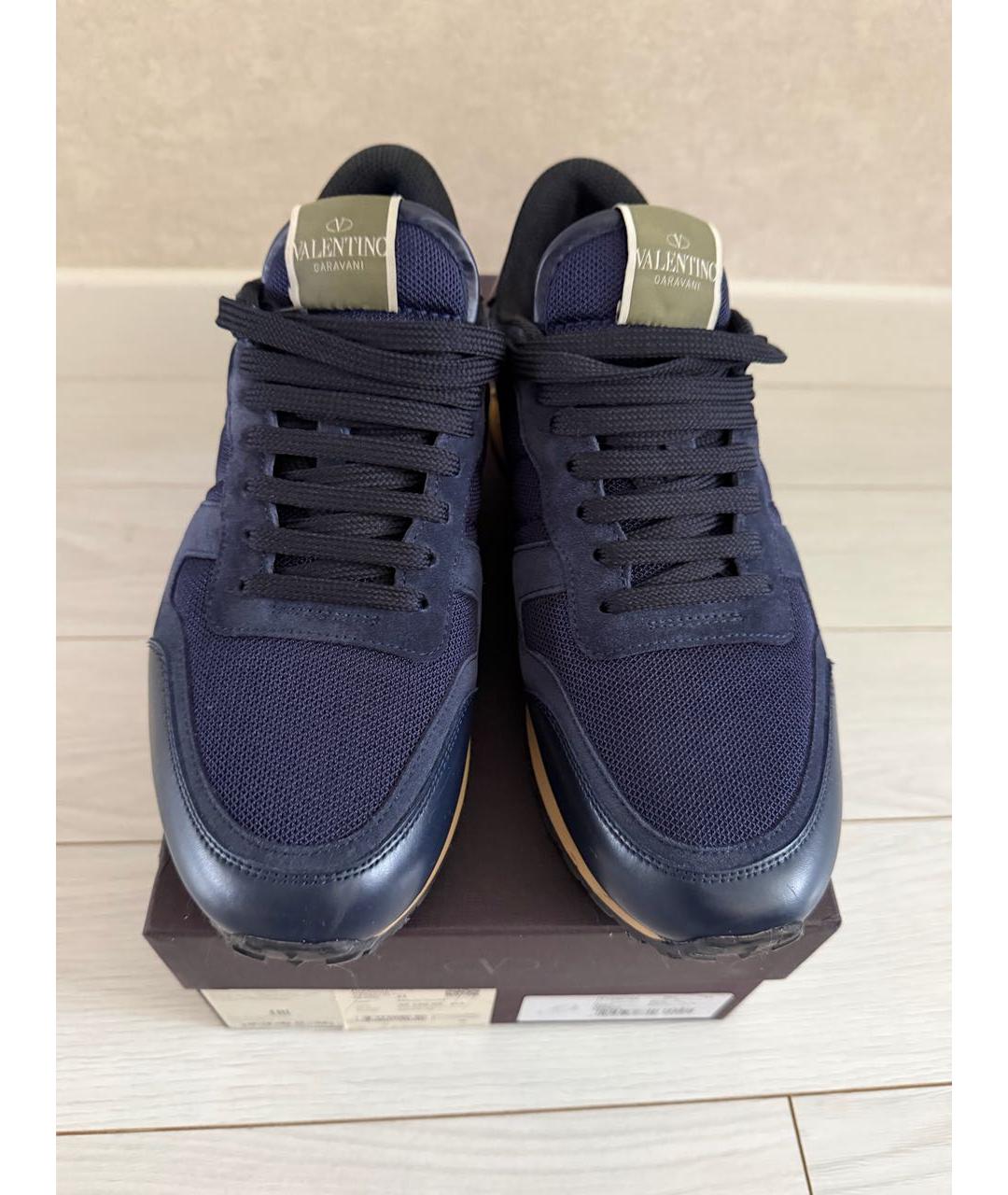 VALENTINO Темно-синие кожаные низкие кроссовки / кеды, фото 6