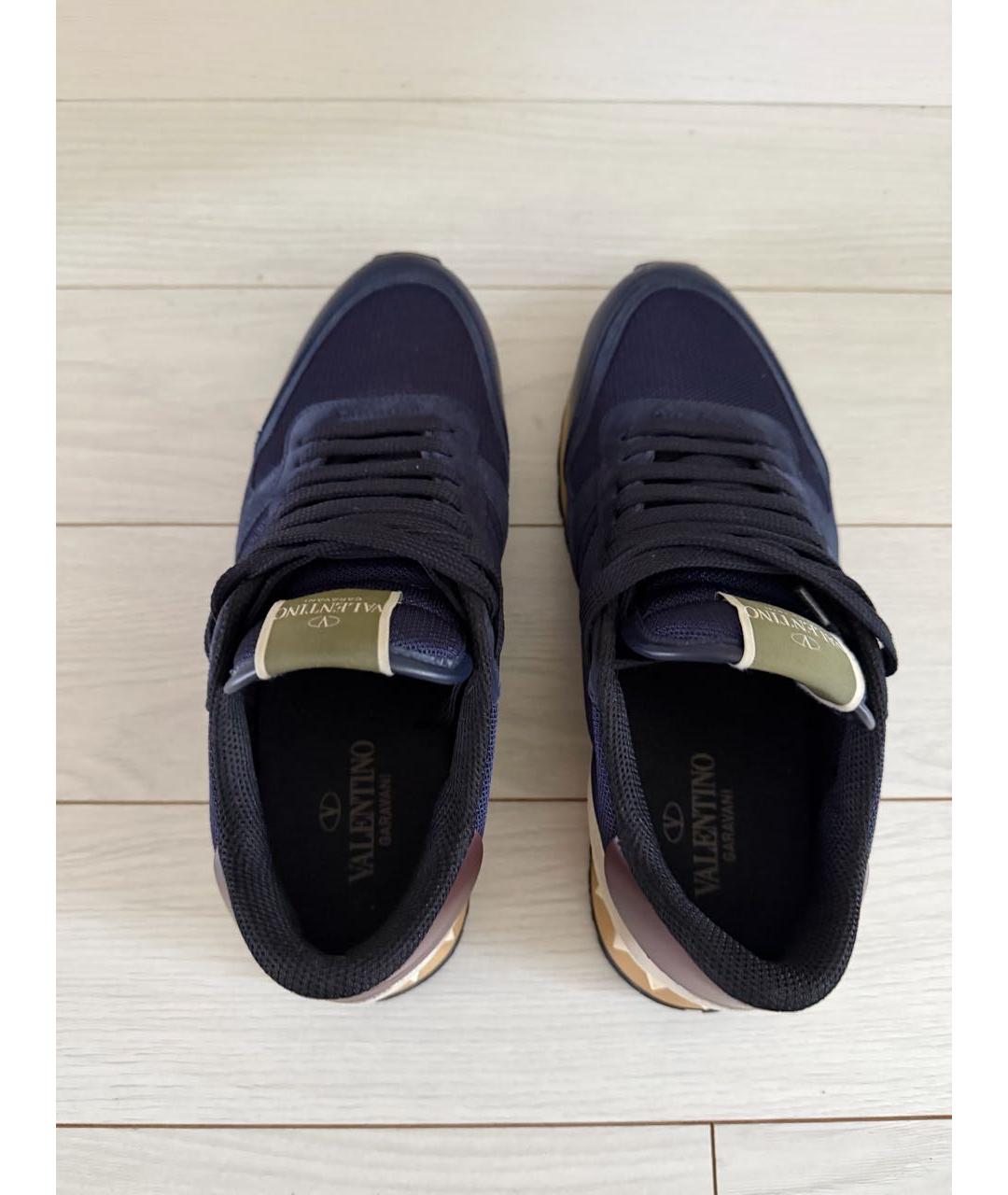 VALENTINO Темно-синие кожаные низкие кроссовки / кеды, фото 3
