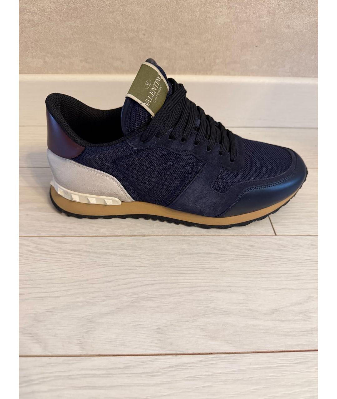 VALENTINO Темно-синие кожаные низкие кроссовки / кеды, фото 9