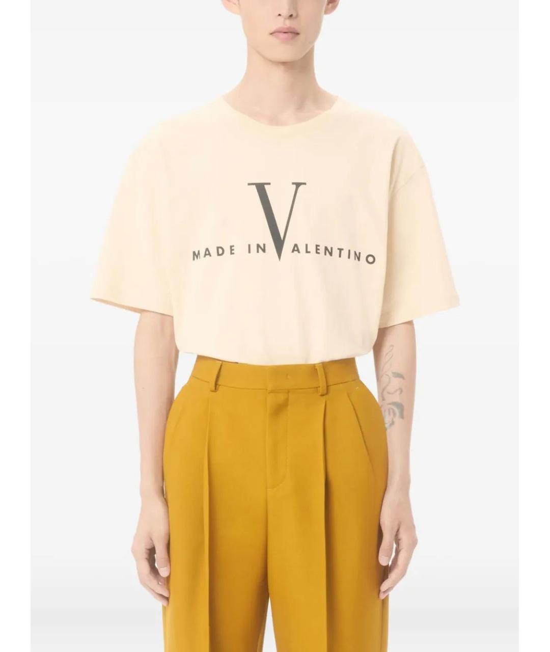 VALENTINO Бежевая хлопковая футболка, фото 3