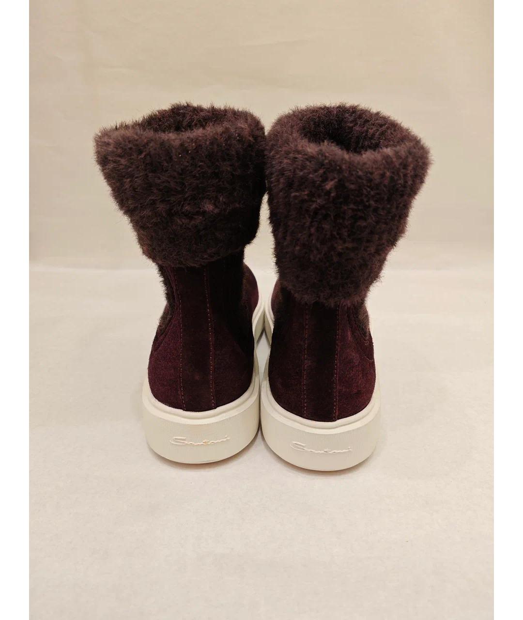 SANTONI Бордовые замшевые сапоги, фото 3