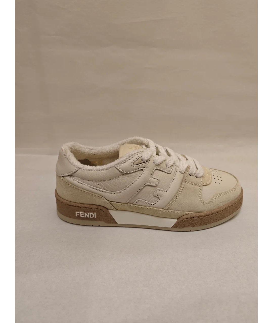 FENDI Бежевые кожаные кеды, фото 6