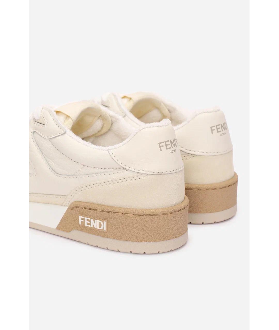 FENDI Бежевые кожаные кеды, фото 4