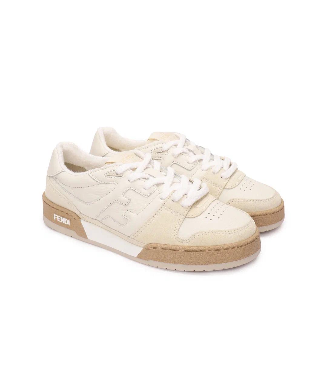 FENDI Бежевые кожаные кеды, фото 2
